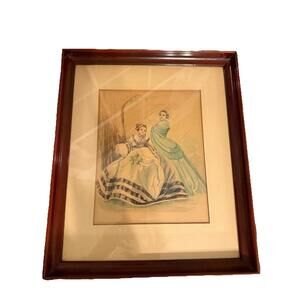 Vintage Victorian French Era Women's Fashion Dresses Framed print  13”x16”